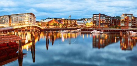 Photo for Summer night over the Nidelva river and Verftsbrua (Blomsterbrua) in Trondheim, Norway - Royalty Free Image
