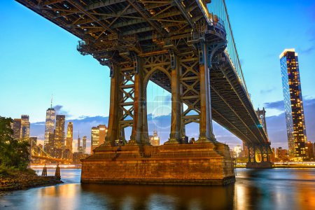 Photo for Manhattan Bridge with skyline at dusk, New York - Royalty Free Image
