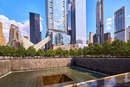 Photo for New York, New York, USA - July 23, 2023: 911 memorial site at the World Trade Center, Oculus Metro Subway Station and Ground Zero site - Royalty Free Image