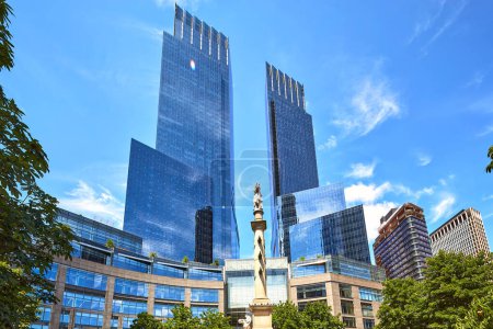 Photo for Columbus Circle, statue of Christopher Columbus and skyscrapers around  in New York City - Royalty Free Image