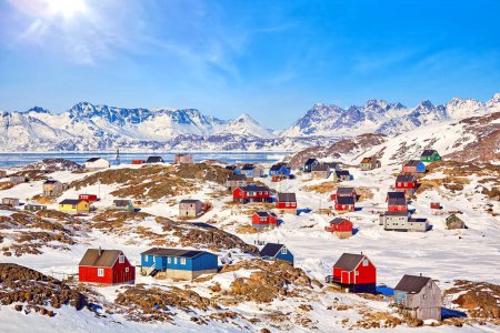 Photo for Traditional wooden houses in Kulusuk village, East Greenland - Royalty Free Image