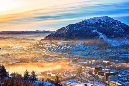 Photo for Amazing view of Bergen from Floyen in winter at sunrise, Norway - Royalty Free Image