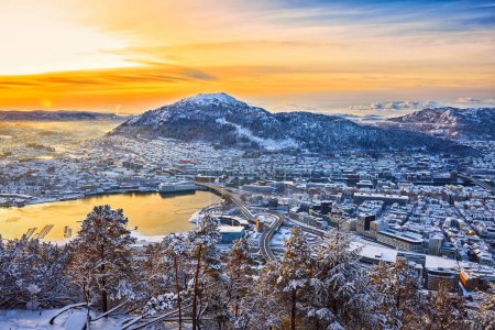 Photo for Amazing view of Bergen from Floyen early in the morning in winter, Norway - Royalty Free Image