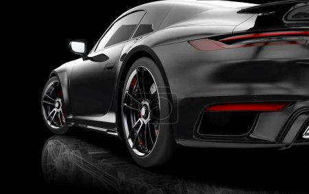 Foto de Negro genérico sin marca coche deportivo en la oscuridad: Ilustración 3D - Imagen libre de derechos