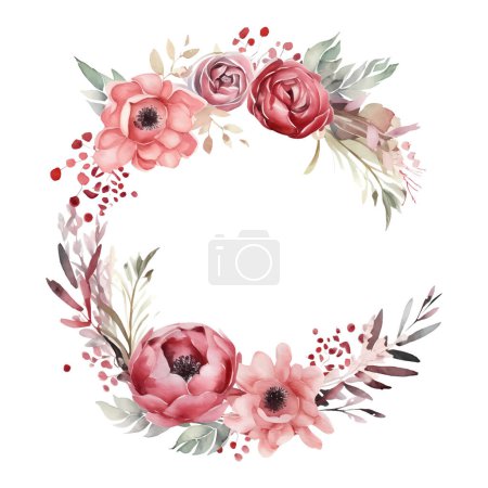 Téléchargez les photos : Belle couronne florale vectorielle aquarelle sur fond blanc - en image libre de droit