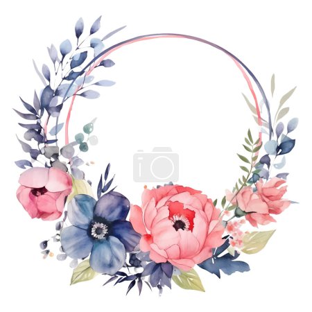 Téléchargez les photos : Beauté aquarelle vecteur couronne florale sur fond blanc - en image libre de droit