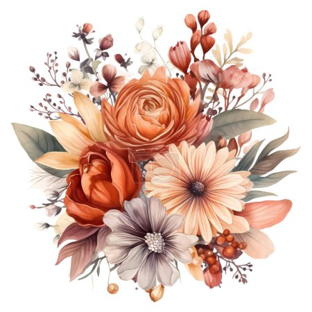 Téléchargez les photos : Bouquet vectoriel aquarelle aux couleurs marron clair - en image libre de droit