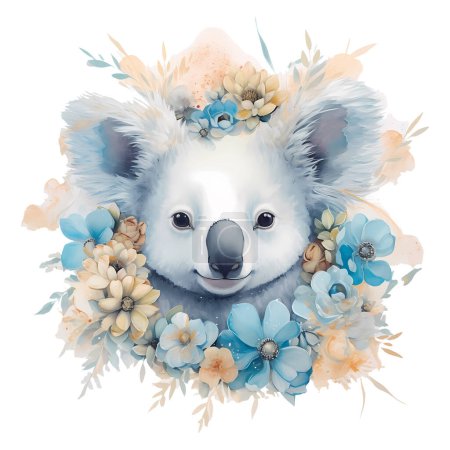 Téléchargez les photos : Aquarelle vecteur mignon koala floral - en image libre de droit