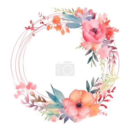 Téléchargez les photos : Couronne florale vectorielle aquarelle sur fond blanc - en image libre de droit