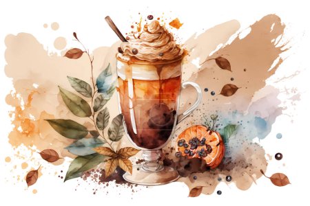 Téléchargez les photos : Aquarelle vecteur crème glacée fond café - en image libre de droit