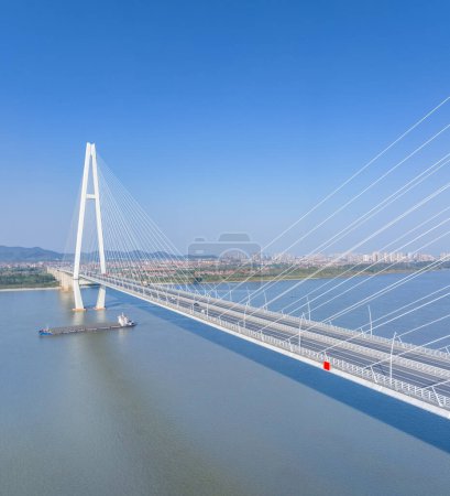 Photo for Cable-stayed bridge on Yangtze river, Wuxue city, Hubei province, China. - Royalty Free Image