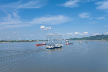Photo for Busy Yangtze river water transportation scene in Jiujiang water area, China - Royalty Free Image