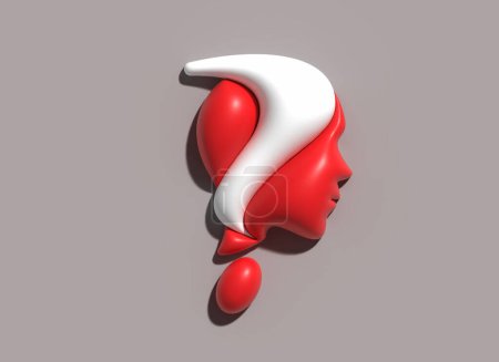 Foto de Marca de pregunta con logotipo de cara humana Diseño de ilustración 3D. - Imagen libre de derechos