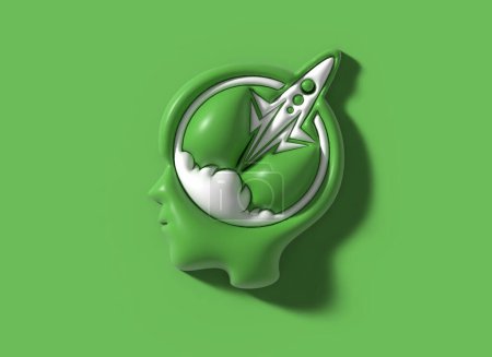 Foto de Cohete cerebro logo 3d ilustración diseño. - Imagen libre de derechos