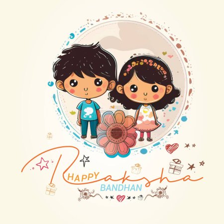 Téléchargez les illustrations : Raksha Bandhan mignonne petite sœur et frère célébration décorée. - en licence libre de droit
