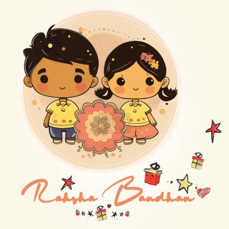 Téléchargez les illustrations : Raksha Bandhan mignonne petite sœur et frère célébration décorée. - en licence libre de droit