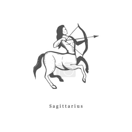 Illustration for Sagittarius zodiac symbol, hand drawn in engraving style. Vector graphic illustration of astrological sign Centaur - Royalty Free Image