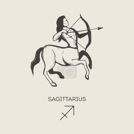 Illustration for Sagittarius zodiac symbol, hand drawn in engraving style. Vector graphic illustration of astrological sign Centaur - Royalty Free Image