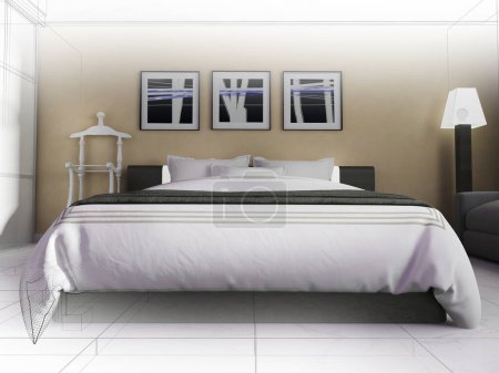 Foto de Dormitorio en un interior moderno en tonos beige. renderizado 3d - Imagen libre de derechos