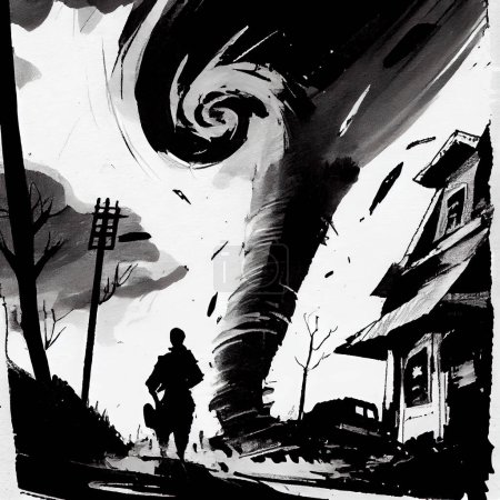 Foto de Tornado grande, ilustración de tinta en papel blanco - Imagen libre de derechos