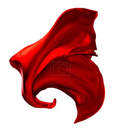 Tela de seda roja volando en el aire. Tela de raso flotando en el viento sobre fondo blanco aislado. Objeto textil abstracto