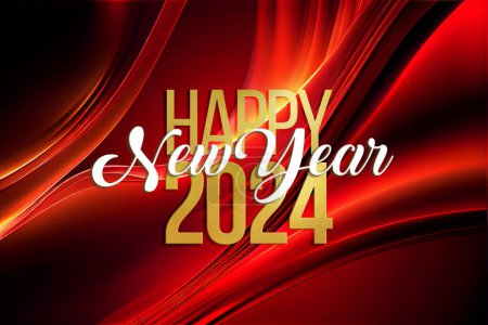 Téléchargez les photos : Heureux nouvel an 2024 en or et fond tourbillonnant rouge - en image libre de droit