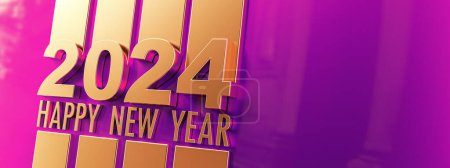 Téléchargez les photos : Rendu 3D de Happy New Year 2024 violet avec fond rouge - en image libre de droit