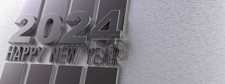 Photo for 3D rendering of Happy New Year 2024 in silver metal - Royalty Free Image