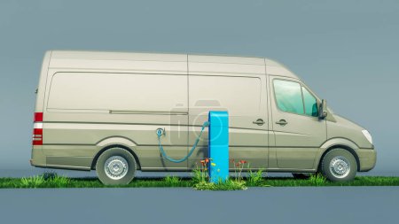 Photo for 3D rendering of an Electric van recharging battery in a charging station - Royalty Free Image