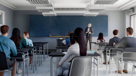 Photo for 3D rendering of a college classroom with an ongoing class - Royalty Free Image