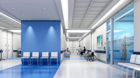 Téléchargez les photos : Rendu 3D d'un intérieur d'hôpital avec beaucoup d'espace de copie - en image libre de droit