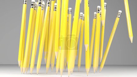 Téléchargez les photos : Rendu 3D d'un groupe de crayons flottant dans les airs - en image libre de droit