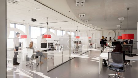Téléchargez les photos : Rendu 3D d'un bureau d'entreprise moderne avec un look minimaliste contemporain - en image libre de droit