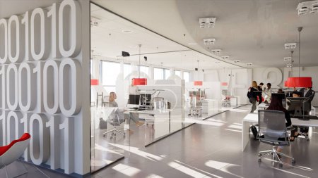 Téléchargez les photos : 3D rendering of a modern corporate office with a minimal contemporary look - en image libre de droit