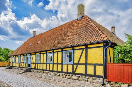 Photo for AHUS, SWEDEN - JULY 21, 2023: Townhouse from the West coast town in Sweden's south region. - Royalty Free Image