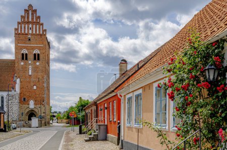 Photo for AHUS, SWEDEN - JULY 21, 2023: Street scene from the West coast town in Sweden's south region. - Royalty Free Image
