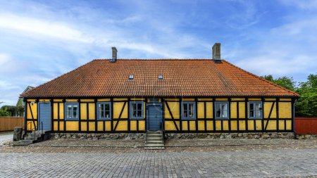 Photo for AHUS, SWEDEN - JULY 21, 2023: Townhouse from the West coast town in Sweden's south region. - Royalty Free Image