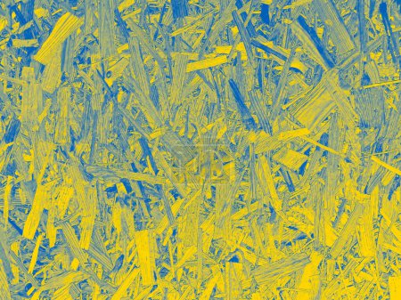 Téléchargez les photos : Close up of splinter wood board texture colored in colors of Ukrainian flag - en image libre de droit