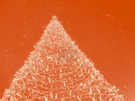 Photo for View on Christmas tree at snow against red background - Royalty Free Image