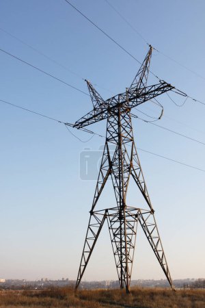Photo for View on electricity pylon standing in country in Ukraine - Royalty Free Image