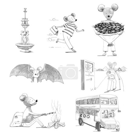 Photo for Many funny mice cartoons part one of four drawn with ink isolated over white background - Royalty Free Image