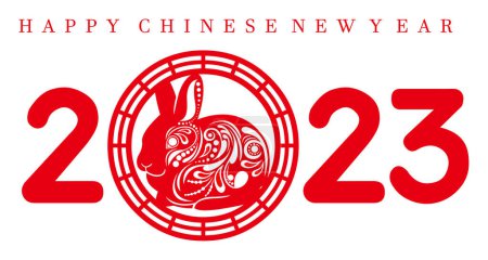 Téléchargez les illustrations : Bonne année chinoise heureuse du zodiaque de lapin avec des nombres et du texte - en licence libre de droit