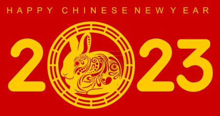 Illustration for Happy Chinese New Year Year Of The Rabbit Zodiac With Numbers And Text - Royalty Free Image