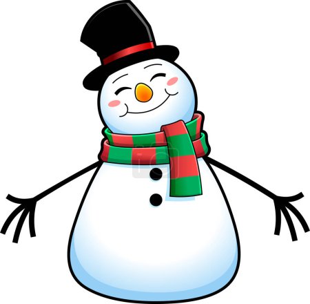 Téléchargez les illustrations : Heureux personnage de bande dessinée bonhomme de neige avec bras ouverts pour étreindre. Illustration dessinée à la main raster isolé sur fond blanc - en licence libre de droit