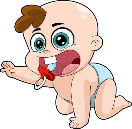 Illustration for Cute Baby Boy Cartoon Character Crawling. Vector Hand Drawn Illustration Isolated On Transparent Background - Royalty Free Image