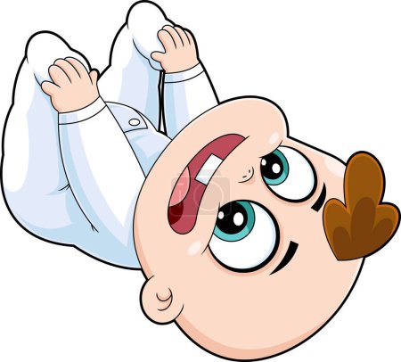 Illustration for Cute Baby Boy Cartoon Character Is Playing Touching Feet. Vector Hand Drawn Illustration Isolated On Transparent Background - Royalty Free Image