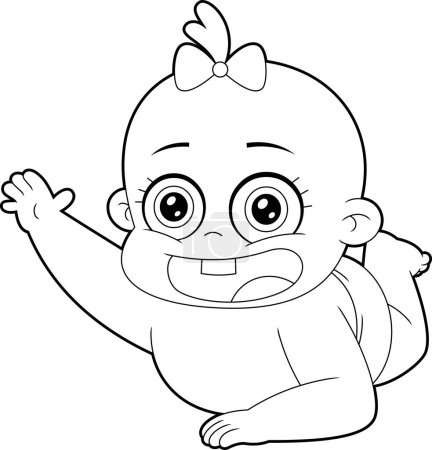 Téléchargez les illustrations : Bébé Fille Cartoon Character pleure. Illustration dessinée à la main vectorielle isolée sur fond transparent - en licence libre de droit