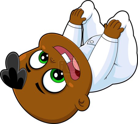Ilustración de El personaje de dibujos animados afroamericano Baby Boy está jugando con pies conmovedores. Ilustración dibujada a mano vectorial aislada sobre fondo transparente - Imagen libre de derechos