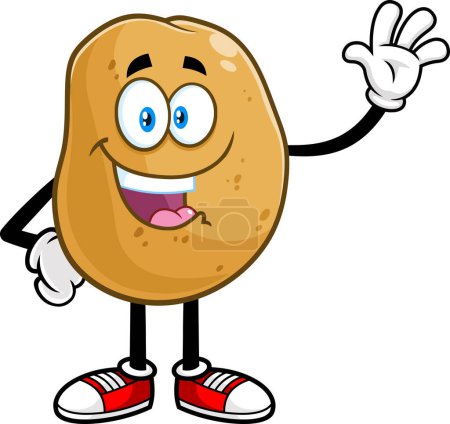 Téléchargez les illustrations : Smiling Potato Cartoon Character Waving. Vector Hand Drawn Illustration Isolated On Transparent Background - en licence libre de droit