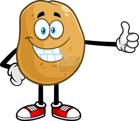 Illustration for Potato Cartoon Character Giving Thumb Up. Vector Hand Drawn Illustration Isolated On Transparent Background - Royalty Free Image